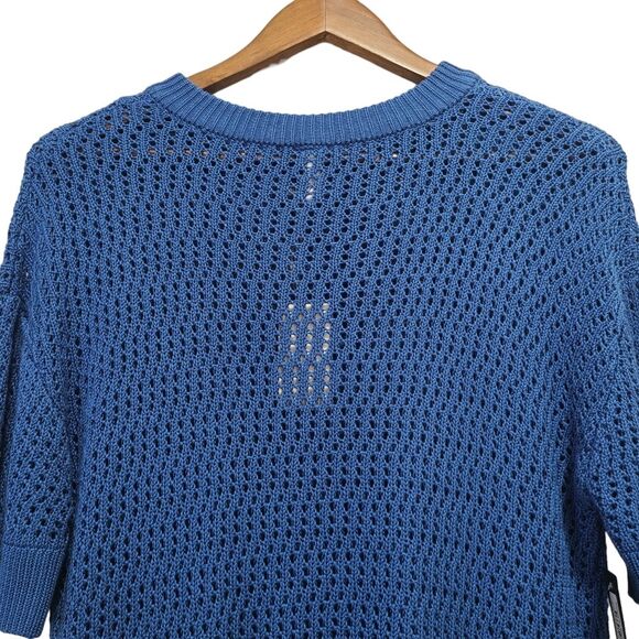 Wishlist Womens Top Blue Open Knit with Buttons Blouse Size Small - Picture 6 of 10
